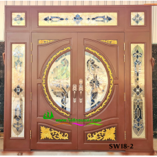 ประตูกระจกนิรภัยไม้สัก รหัส SW 18-2